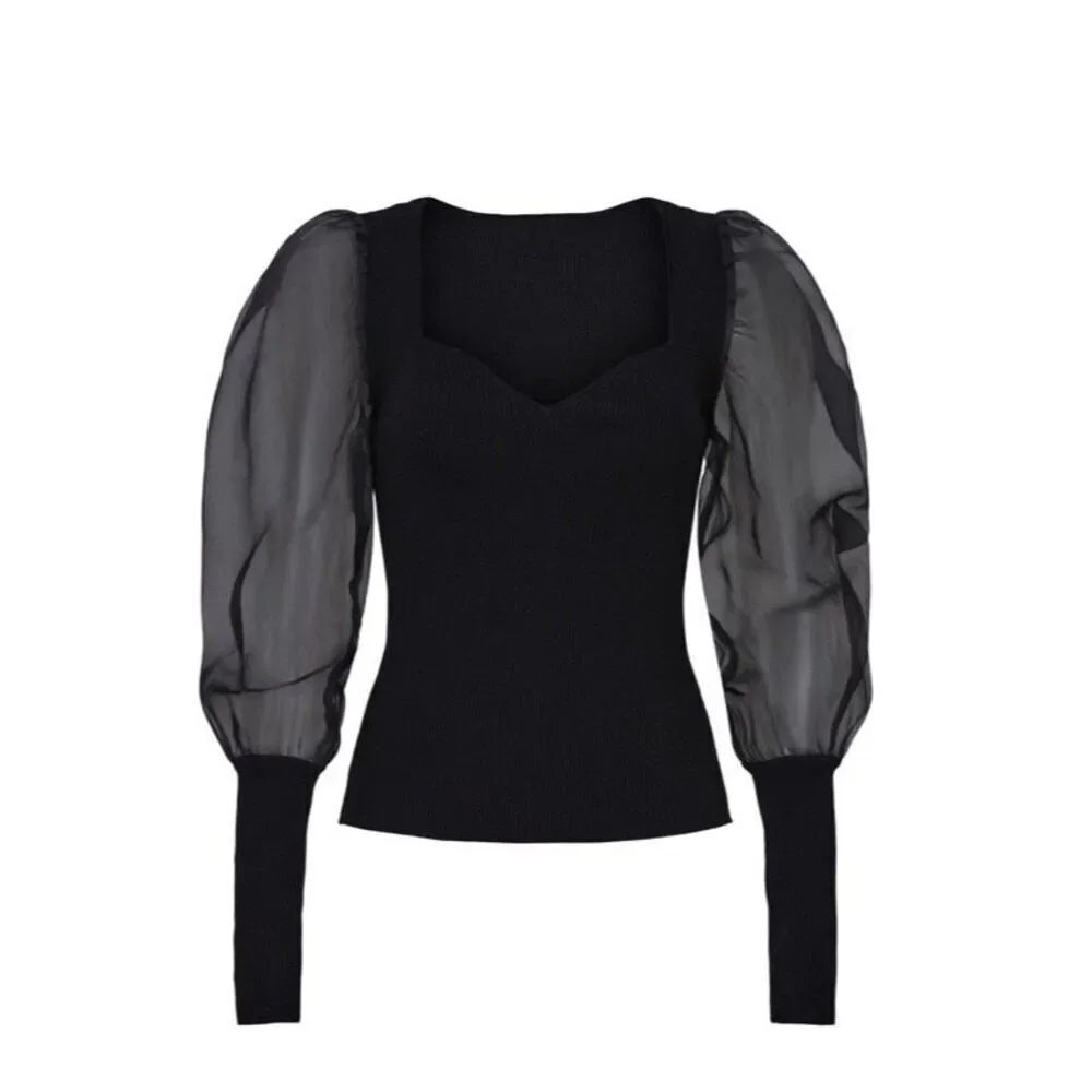 VERONICA BEARD Finian Black Mixed Media Top Size M